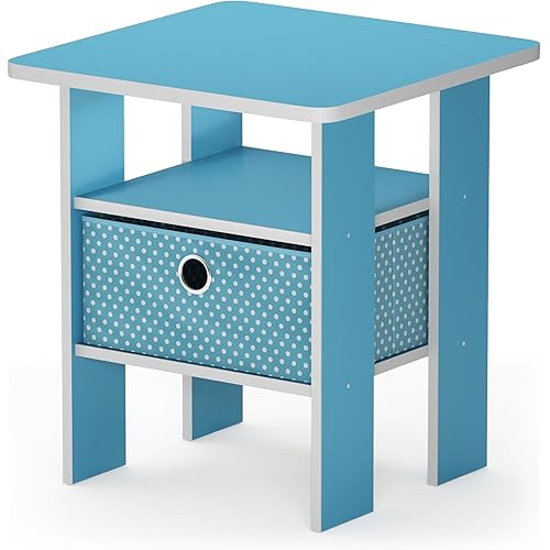 FURINNO Andrey End Table Nightstand with Bin Drawer, 1-Pack, Light Blue/Light Blue