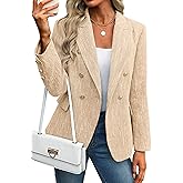 ELLEVEN Women's Tweed Blazers Business Casual - Long Sleeve Double Breasted Jackets Open Front Work Suits