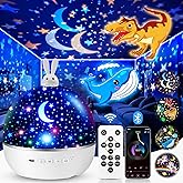 One Fire Dinosaur Night Light Projector, with 15 Films & Bluetooth Music and Remote-Controlled Dino Night Light, Rechargeable Star Projector for Kids, Dino Decor Dinosaur Gifts for Boys.