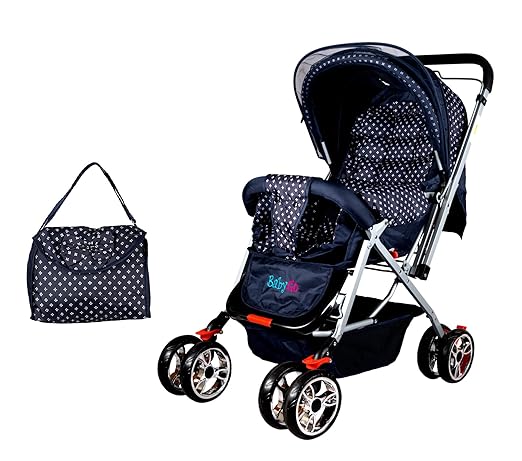BabyGo Delight Reversible Baby Stroller & Pram with Mosquito Net, Mama Diaper Bag & Wheel