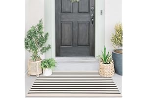 Collive Door Mat Black and White Striped Rug 27.5" x 43.3",Front Porch Rug,Reversible Washable Front Door Mats,Hand Woven Welcome Layered Doormat Carpet for Entryway/Entrance/Indoor Outdoor