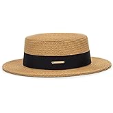 Straw Beach Sun Hat Pork-Pie Boater-Hat for Women Men - Summer Wide Brim Uv-Rays Panama Hat
