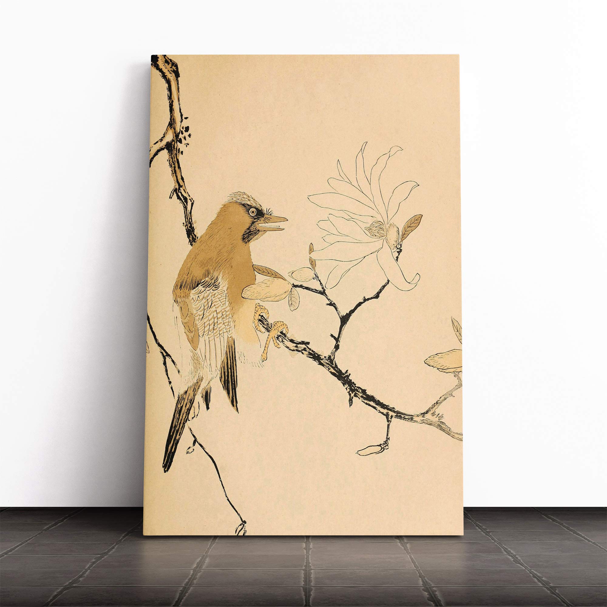 Wall Bird Japanese Oriental Art Canvas Print | Gallery Wrapped 30mm Frame Wall Art | 20x14 inches | Ready to Hang | Asian Animals Picture | Living Room Bedroom Lounge Office