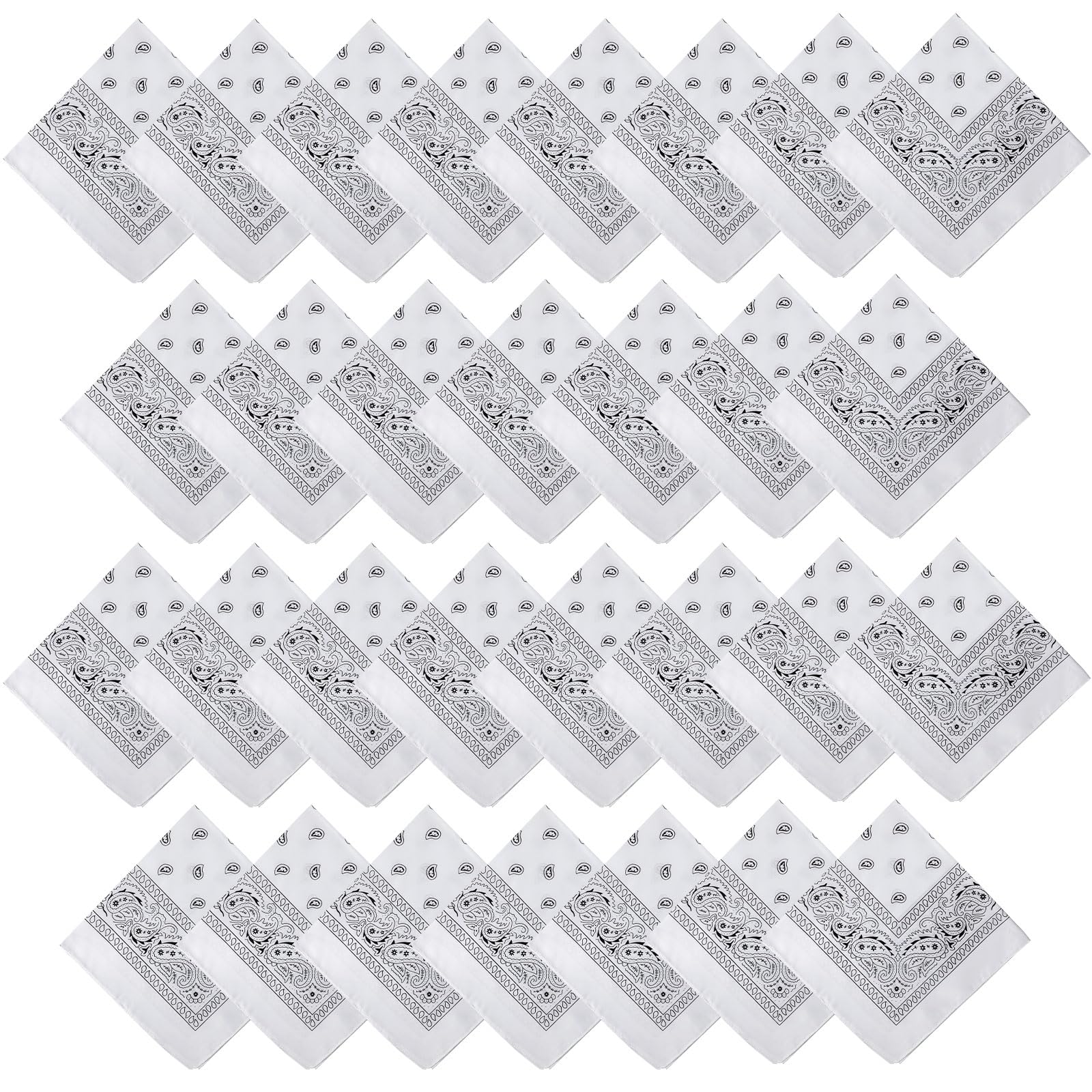 Photo 1 of 30 Pcs Bandanas Bulk Paisley Bandanas Unisex Cowboy Head Wrap Scarf Headband Handkerchief for Women Men(White)
