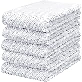 DecorRack 5 Pack 100% Cotton Kitchen Towels, 16x19 inch Soft Terry Dish Towels Absorbent & Durable for Drying, Cleaning & Cooking, White (Pack of 5)
