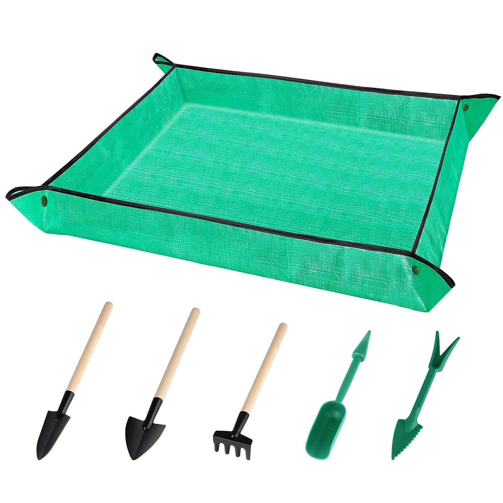 ELECLAND Plant Repotting Pad Gardening Pot Pad with Transplanting Tools Set, Waterproof Gardening Mat Foldable Flower Pot Mat Garden Working Mat for Indoor Outdoor Miniature Garden (Green)
