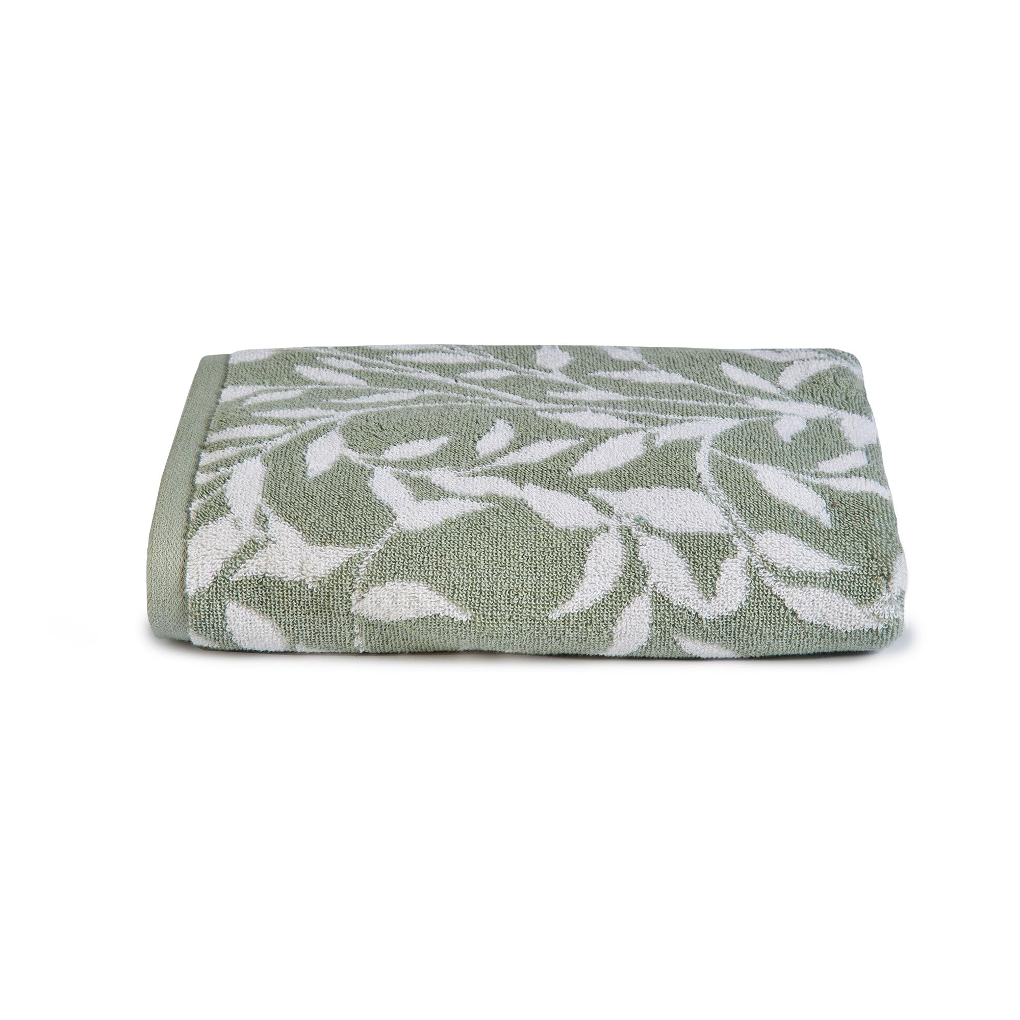 Dreams & Drapes - Sage Green Leaf Hand Towels (50 x 90cm) - 100% Cotton - Soft Touch - Vintage Floral Towel in Sage Green - Floral Pattern - Bathroom Accessory