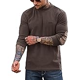 VOGSTART Mens Mock Turtleneck Shirt Thermal Fleece Casual Long Sleeve Base Layer with Elbow Patches (S-XXL)