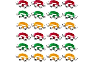 BBTO 24 Pieces Christmas Band Wrist Bells Bracelets Musical Ankle Bells Rhythm Instrument Percussion Party Favors (Red, Green, Gold)