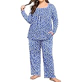 FOREYOND Plus Size Pajama Sets For Women 2 Piece Long Sleeve Square Neck Lounge Sets Soft Sleepwear 1XL-6XL