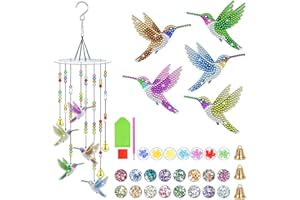 Azjachiny Diamond Painting Crystals Suncatcher 5D DIY Hummingbird Wind Chime Kit Crafts Diamond Art Kits for Adults Hanging O