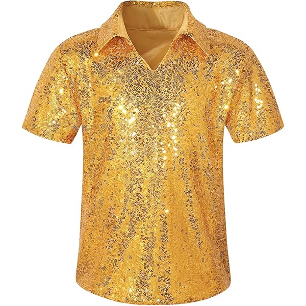 Jogal Flower Shirt JOGAL Men's Sequin 70s Disco Party Costume