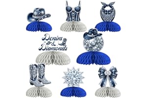 kreat4joy Denim and Diamonds Party Decorations - 8pcs Western Cowgirl Theme Table Honeycomb Centerpieces Double-Sided Printin