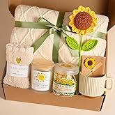 Sunflower Birthday Gift Baskets for Women-Sending Sunshine Self Care Get Well Soon Care Package W/Blanket, Unique Thinking of You Gifs for Mom Sister Her Friends Wife Grandma, Valentines Mothers Day