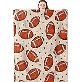 Mniedc Retro Football and Star Blanket, Sport Ball Flannel Throw Blankets, 50"x60", Soft Warm Lightweight Fuzzy Cozy Throws for Couch Bed Sofa Decorative Gifts for Rugby Fans Boys Teen Men, Beige