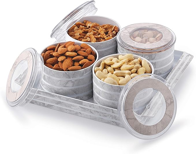 Liza Dry Fruit Box with Lid & Serving Tray Storage Container (Set of 4