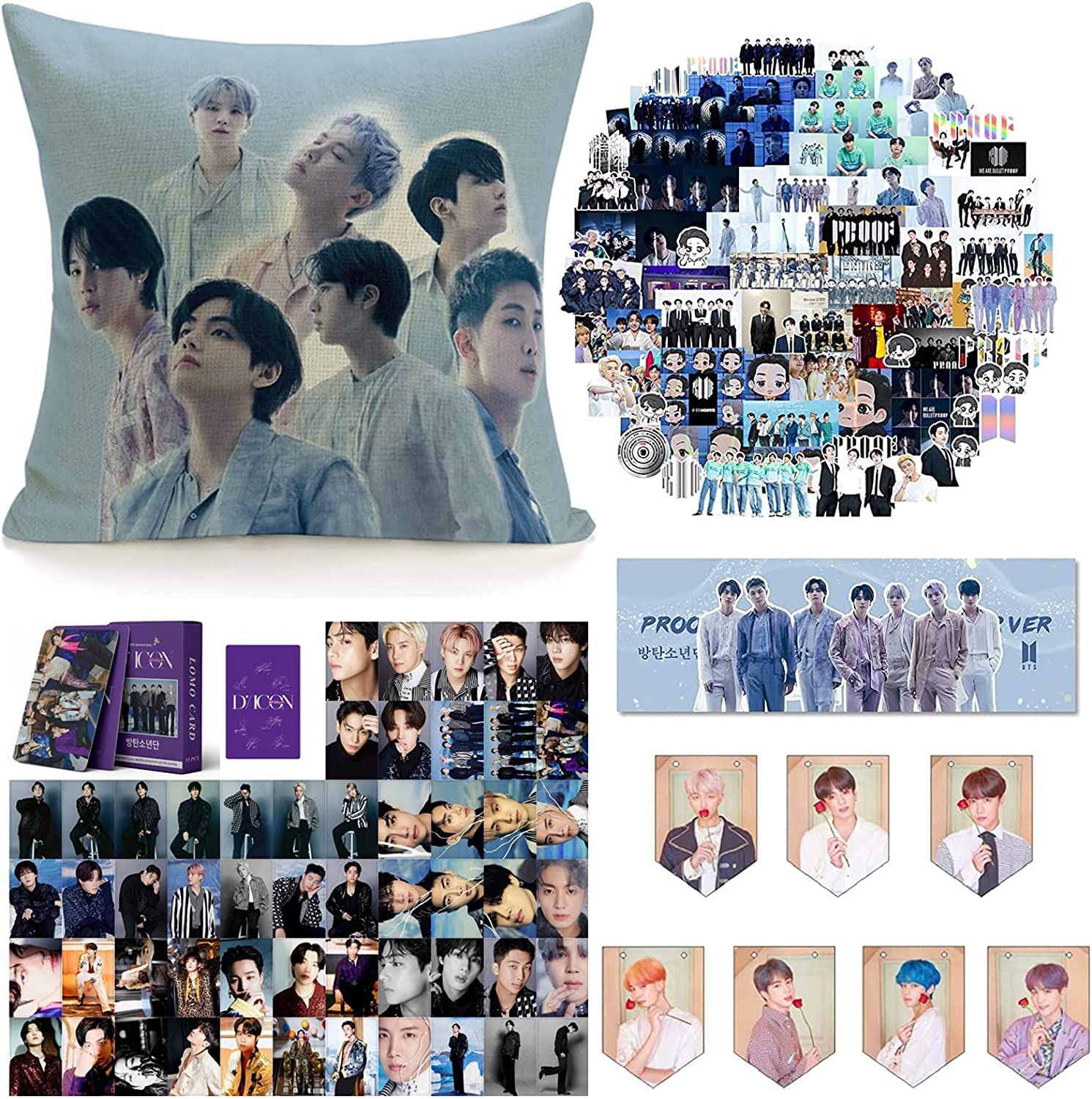 ZPPLD Kpop BTS Merchandise,Bts Merchandise Set,BTS Gift Set,1 BTS Throw Pillow Case,BTS Necklace, Stickers,BTS Keychain,Brooch, BTS Merch (B) — image 1