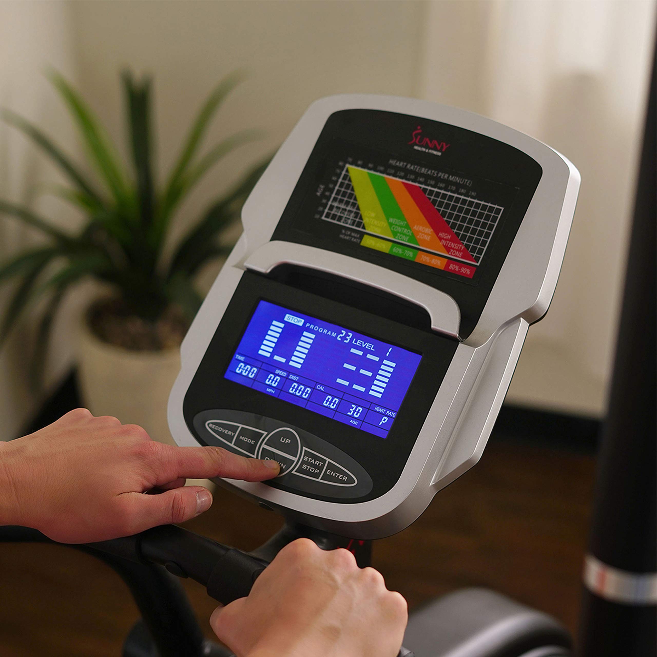 Sunny Health & Fitness Elliptical Trainer Machine w/Built-in Pulse Sensor, Low Impact Cardio Exerciser & Full-Body Cross Training for Home, Optional Free SunnyFit App Link & Electric w/300LB Load