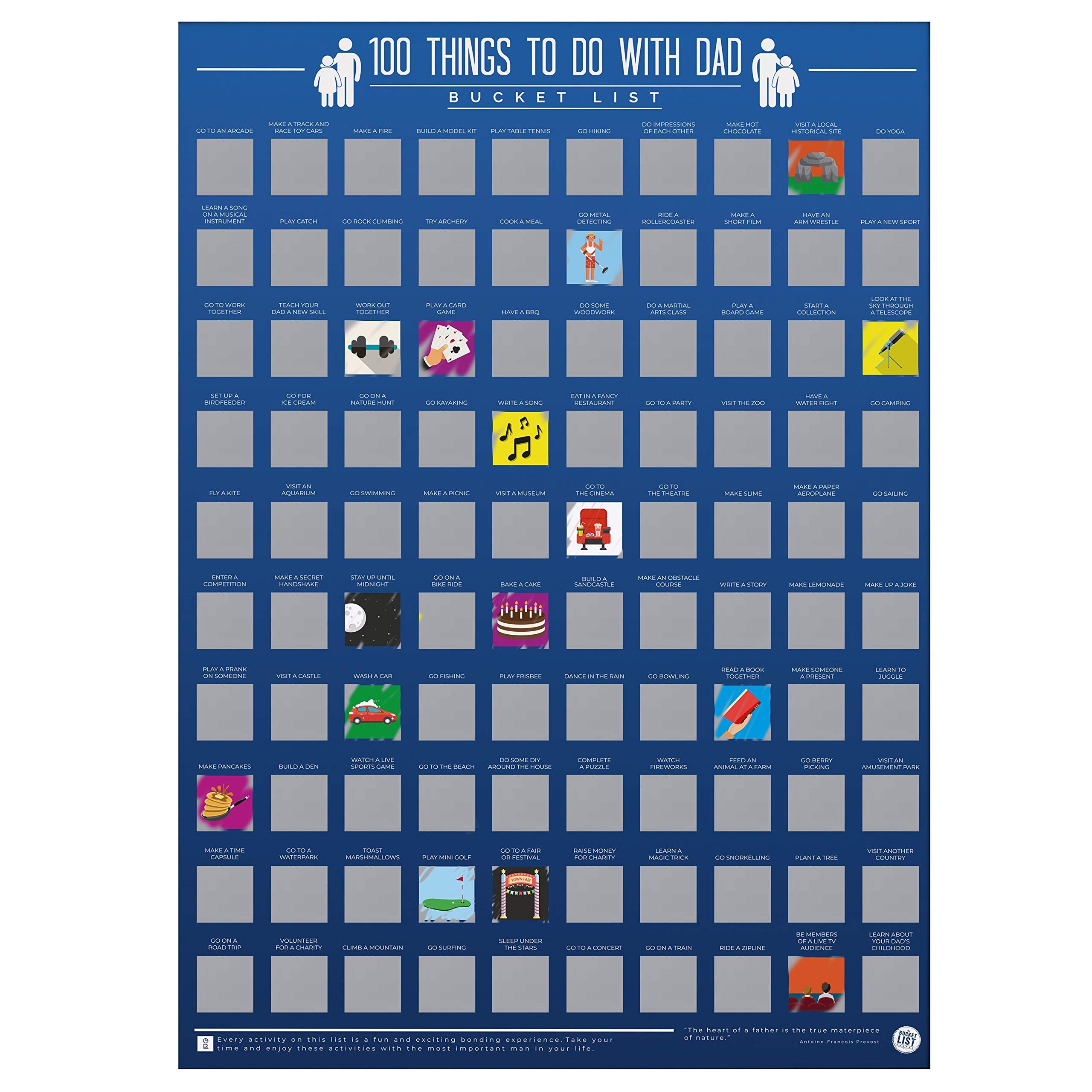 100 Things To Do With Dad Bucket List Scratch Poster Father's Day Christmas Birthday Gift Interactive Bucket List