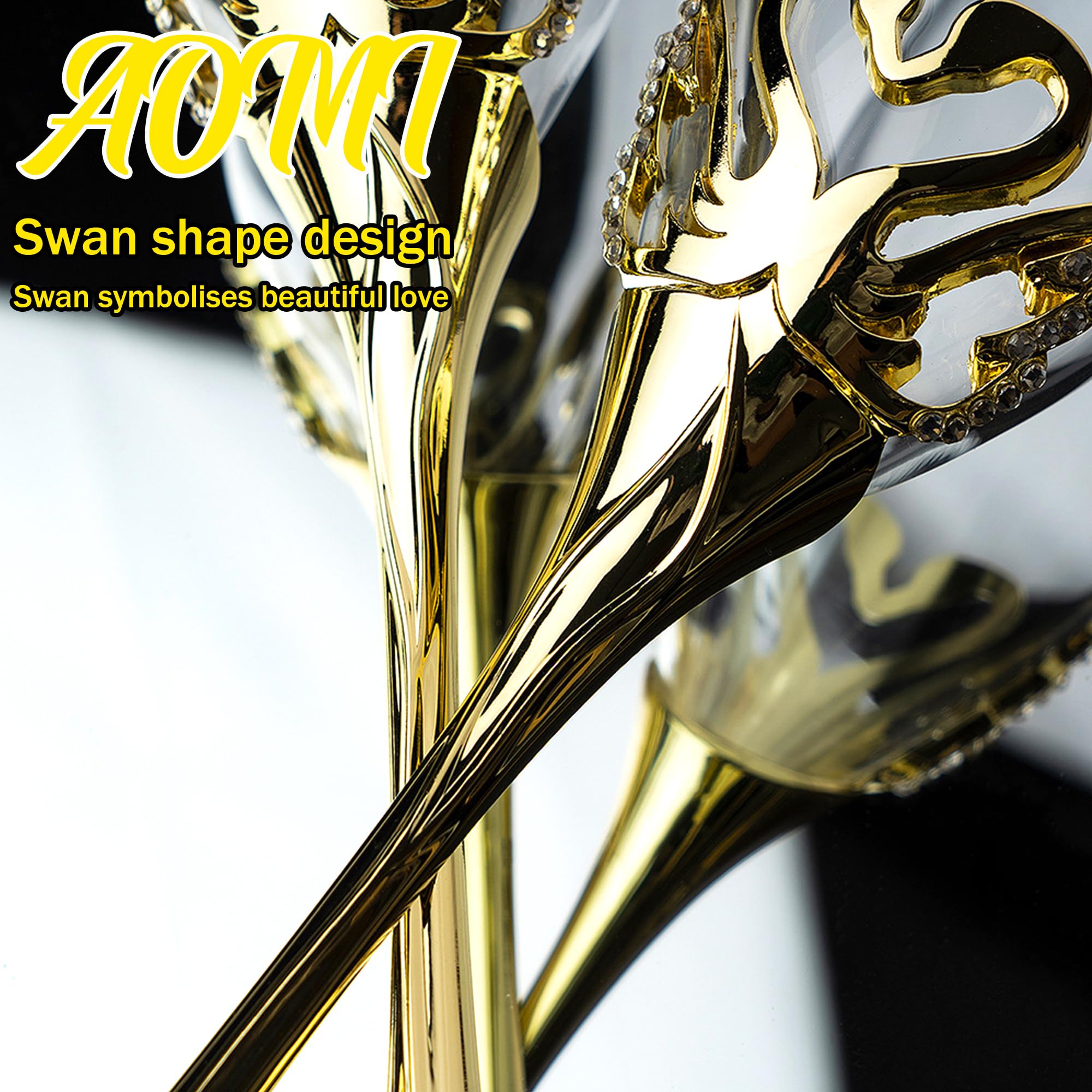 Luxury Champagne Glasses Flutes Set of 2 - Elegant Crystal Gold Lead-Free 8oz Glass Swan-Design Diamond-Accented Heart-shaped Zinc Alloy Base, for Weddings Party Birthday Anniversary Romantic Gifts