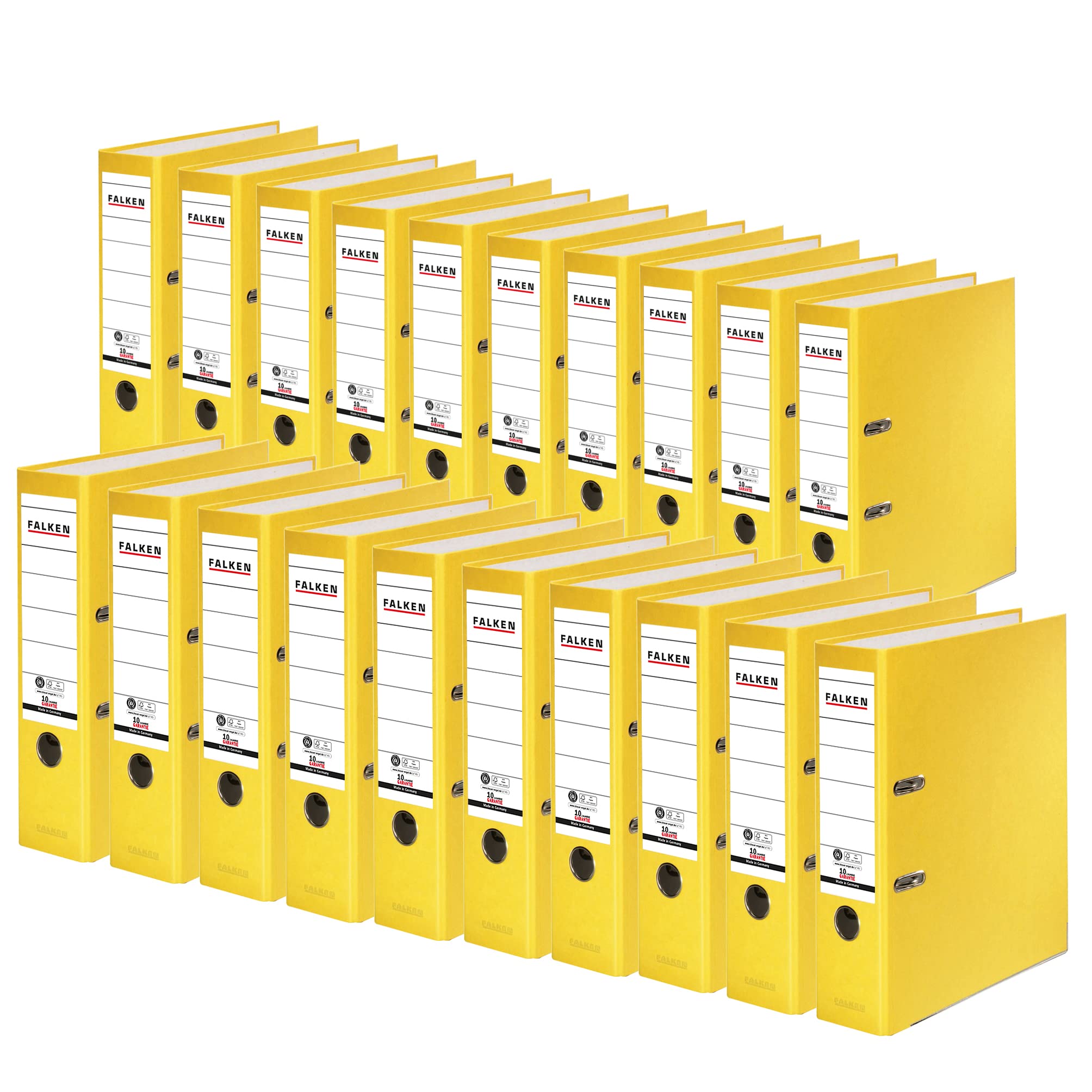 Exacompta - Ref 11285772001F - FALKEN - Recycolor Lever Arch Files - Suitable for A4 Documents, 80mm Spine, Spine Label, Metal Finger Hole - Yellow (Pack of 20)