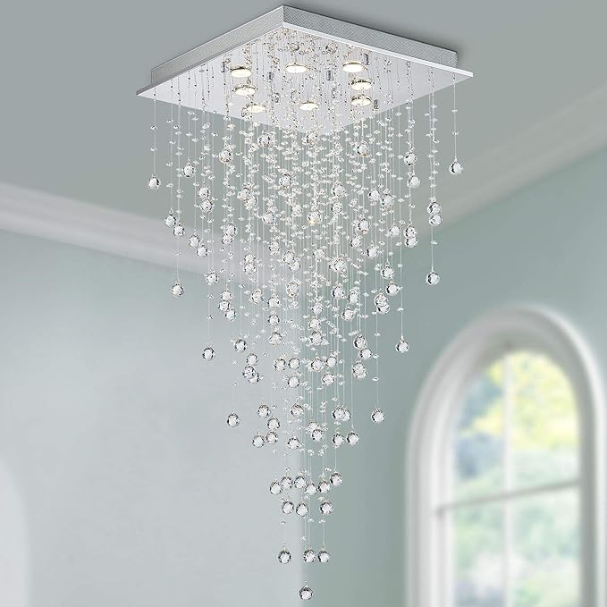 Bestier Modern Crystal Raindrop Chandelier Lighting Flush Mount LED