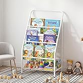 JAQ White Kids Bookshelf, 4-Tier Metal Book Display Rack for Small Spaces, Modern Toddler Bookshelf for Nursery & Playroom, Space-Saving Forward Facing Child Bookcase (28.35" Height, White)