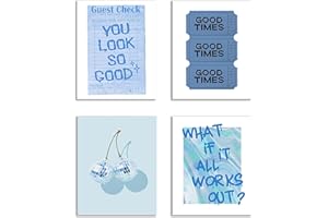 KEUSPI Preppy Pink Trendy Retro You Look So Good Guest Check Good Times Cherry Disco Ball Y2K Wall Art Poster Prints Print For Bedroom Dorm Decor,Funky Decorations Prints Unframed 8x10 Inches Set of 4