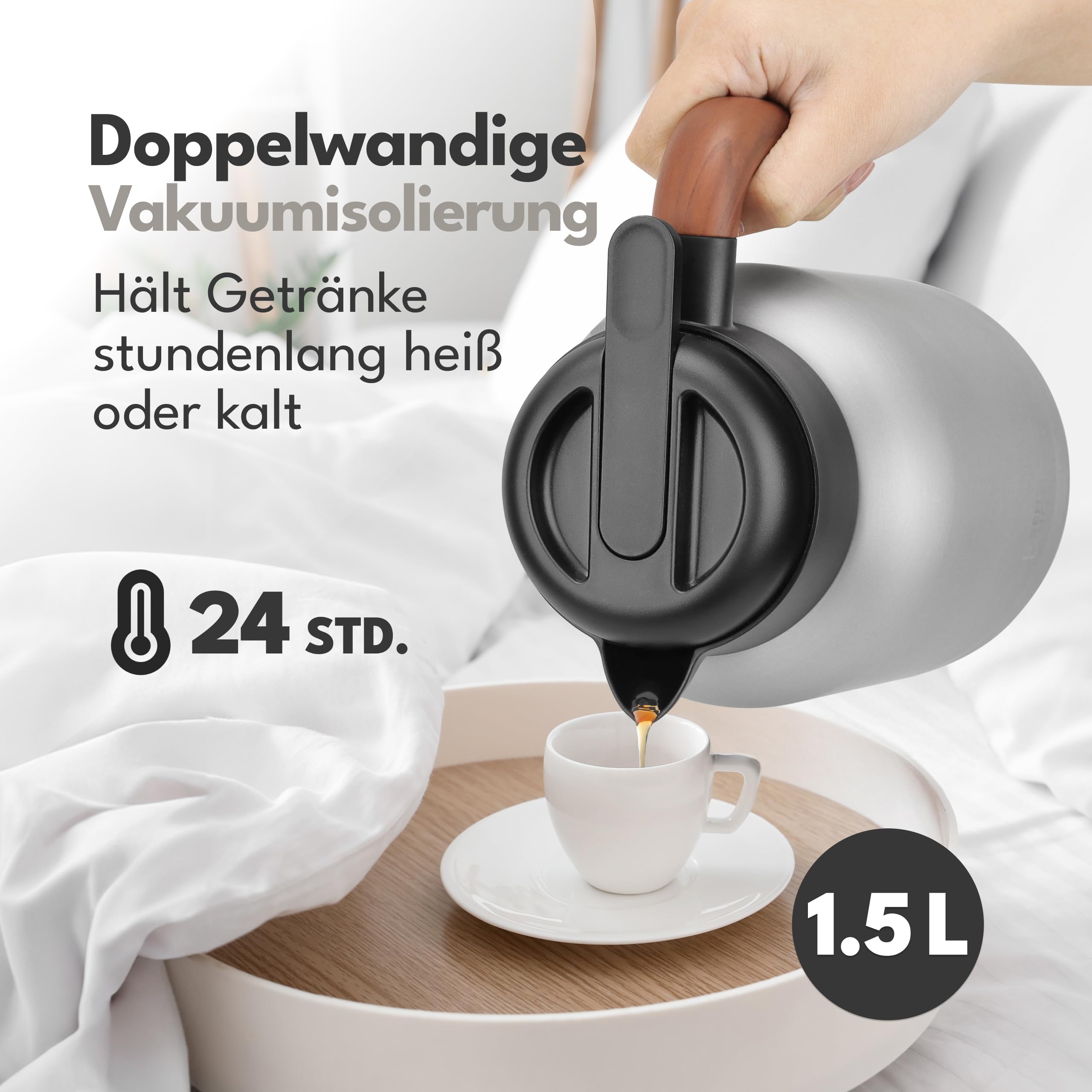 LEBENLANG Thermoskanne 1,5L Keramikbeschichtung - Inkl. Teesieb & 24h Heiß 2