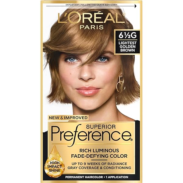 L’OREAL PARIS SUPERIOR PREFERENCE FADE-DEFYING + SHINE PERMANENT HAIR COLOR, 6.5G LIGHTEST GOLDEN BROWN, PACK OF 1, HAIR DYE