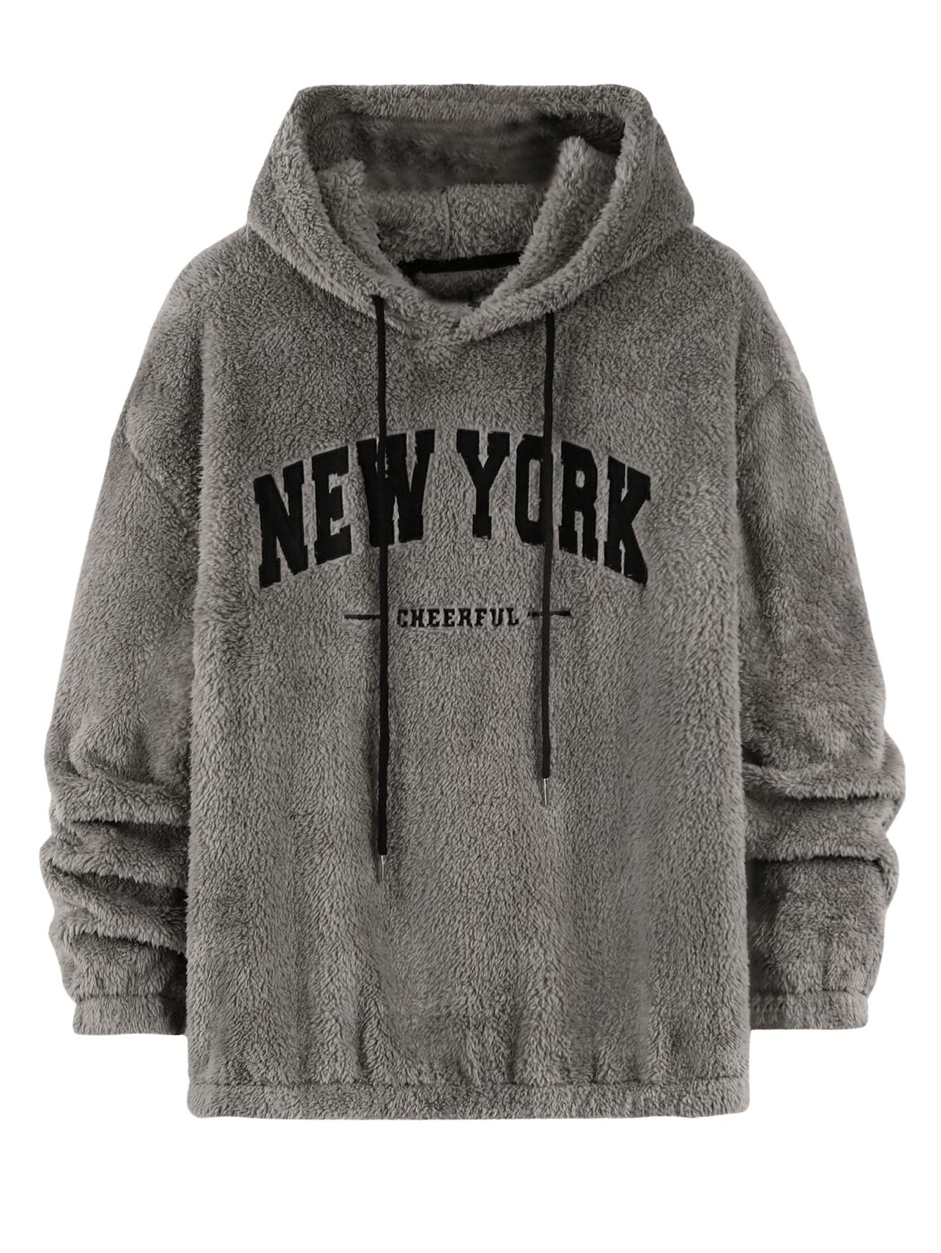 Photo 1 of SOLY HUX Men's Graphic Hoodies Fuzzy Sherpa Fleece Pullover Sweatshirts Long Sleeve Winter Fall Outwear Grey Letter XX-Large