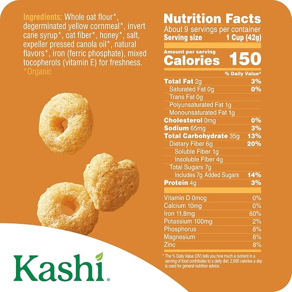 KASHI BREAKFAST CEREAL, ORGANIC, WHOLE GRAIN, HONEY TOASTED, 13.6OZ BOX (1 BOX)