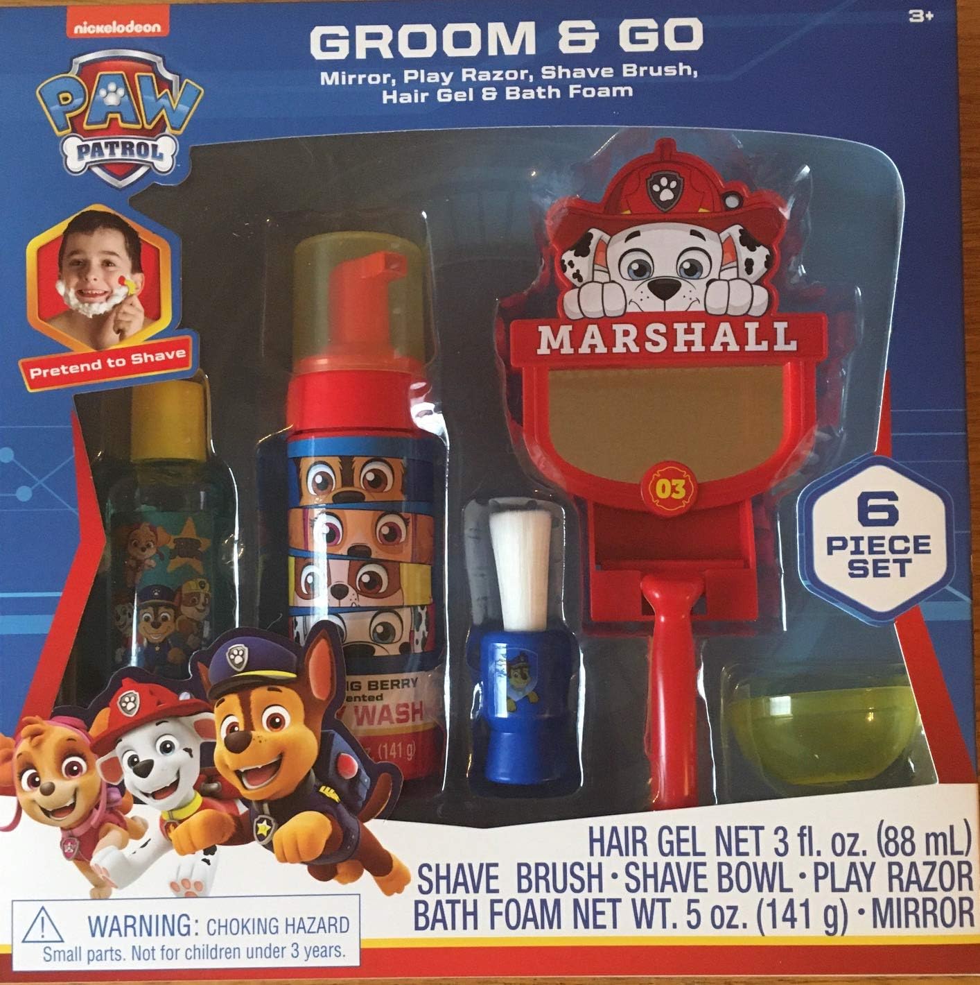 Paw Patrol Groom & Go 6 Piece Set Mirror, Play Razor, Shave Brush,