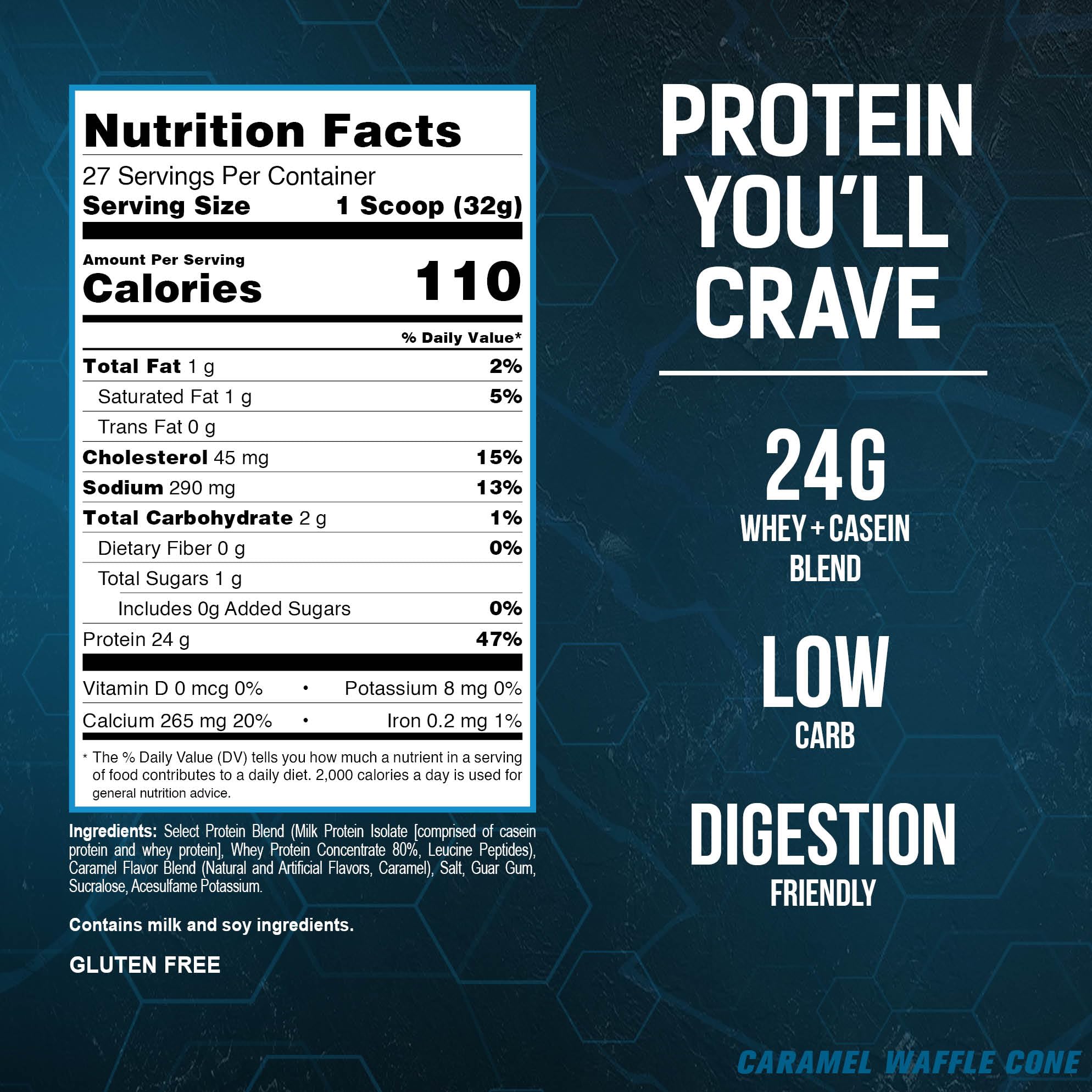 PEScience Select Protein Powder, Whey and Casein Blend, Clean Protein Powder for Women and Men, Low Calorie, Low Carb, Keto Friendly, Gluten Free - Caramel Waffle Cone - 27 Servings