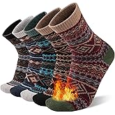 COOVAN Mens Wool Socks Winter Warm Pattern Thick Hiking Thermel Cold Weather Crew Socks 5 Pairs