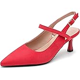 Enelauge Women's Pointed Toe Slingback Pumps Low Kitten Heel Closed Toe Sexy Elegant Dressy Pumps with Strap Wedding Bride Prom Shoes