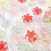 CYEENUT 40pcs Flower Shape Beads Transparent Electroplate Flower Bead Color Lily Beads for DIY Crafts Bracelet Necklace Earrings Jewelry Making(Color)