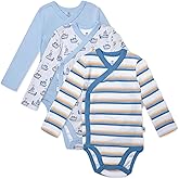 HonestBaby unisex-baby 3-pack Long Sleeve Side-snap Kimono Bodysuits Organic Cotton for Infant Baby Boys, Girls, Unisex