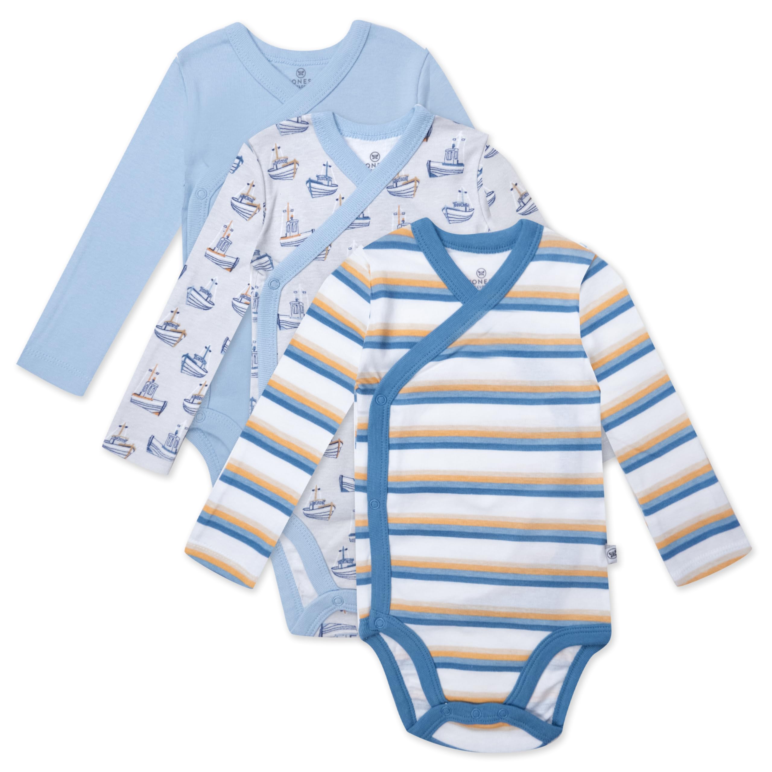 HonestBaby 3-pack Long Sleeve Side-snap Kimono Bodysuits Organic Cotton for Infant Baby Boys, Girls, Unisex, Ships A Hoy, 3-6 Months Image