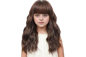 BUPPLER Kids Light Brown Wig with Bangs 14 Inch Halloween Wigs for Kids Girls Wavy Hair Synthetic Wig with Upgraded Strands,Shoulder Length Wigs (14 Inch,Light Brown)