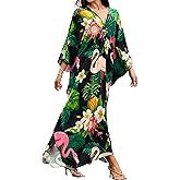 MAKABO Kaftan Dresses for Women, V Neck Moo Moos Colorful Print Cover Ups Caftan Beach Dresses for Swimwear