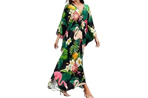 MAKABO Kaftan Dresses for Women, V Neck Moo Moos Colorful Print Cover Ups Caftan Beach Dresses for Swimwear