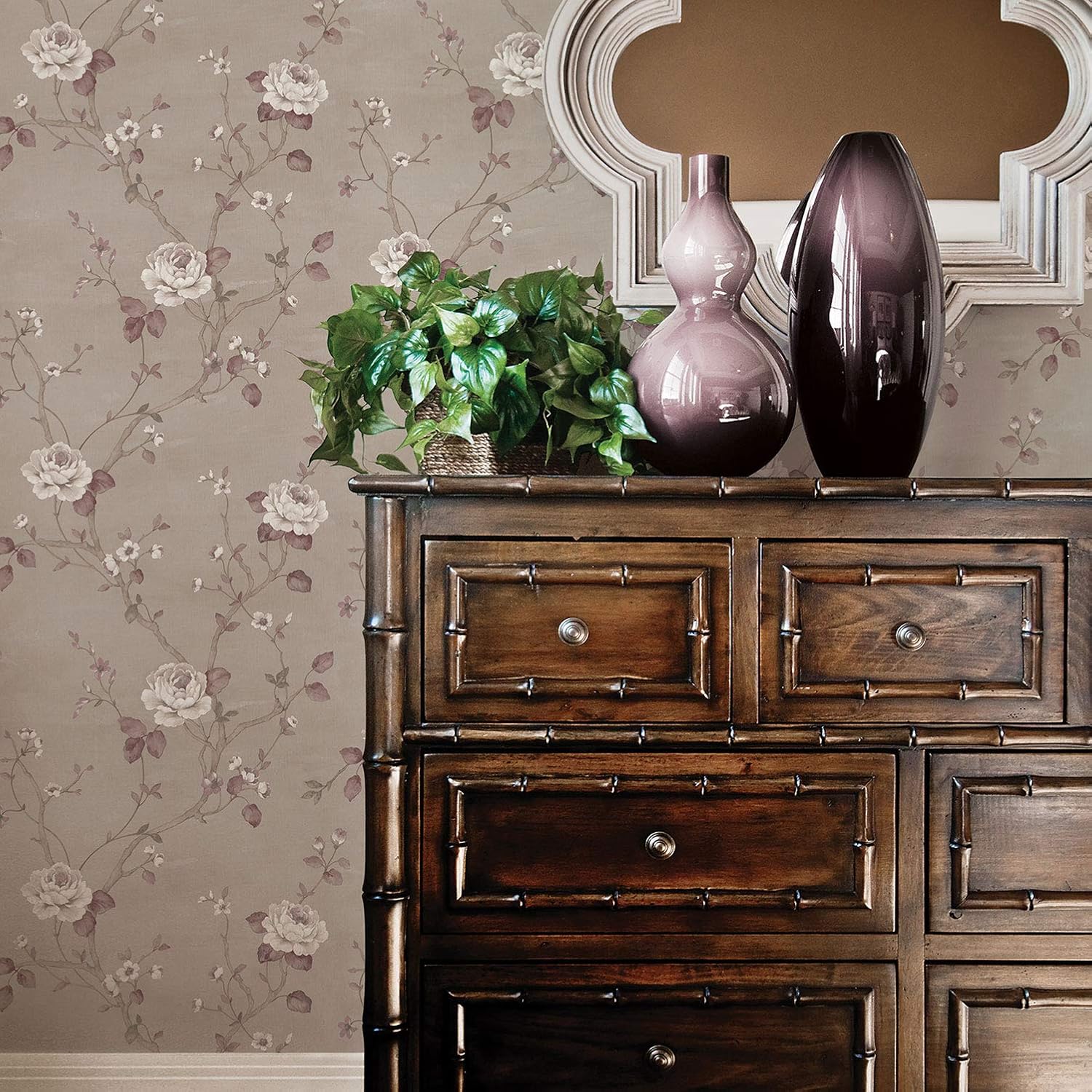 Galerie G67605 Palazzo Large Trailing Rose Design Wallpaper, Pink/ Grey, 10m x 53cm, Pink/Grey - Image 3