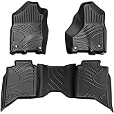 Floor Mats Custom Fit for 2013-2018 Dodge Ram 1500, 2019-2025 Ram 2500/3500, TPE All-Weather Floor Liners with 1st & 2nd Rows, Fit Bucket or Bench Seats (Crew Cab 2013-2018, Full Set)