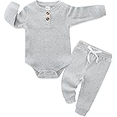 Hikido Newborn Baby Boy Girl Clothes Infant Ribbed Romper Cotton Long Sleeve Pant Sets for 0~18M Infant
