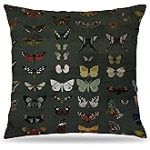 LUKIPOM Dark Green Butterfly Pillow Covers 18x18 Double-Sided, Butterfly Room Home Decor, Vintage Moody Cottagecore Rustic Colorful Moths Decorative Throw Pillow Covers