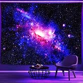 PSYHILAR Black Light Posters for Adults, Galaxy Blacklight Tapestry Trippy Space Wall Star Purple UV Reactive Tapestry for Bedroom (59 x 51 Inches)