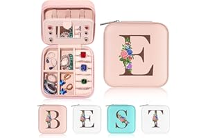 Yesteel Small Jewelry Case Jewelry Organizer Jewelry Box for Traveling, Wedding Gifts Engagement Gift Bridal Shower Gift Bridesmaid Proposal Gifts Matron Maid Of Honor Proposal Gifts Initial E