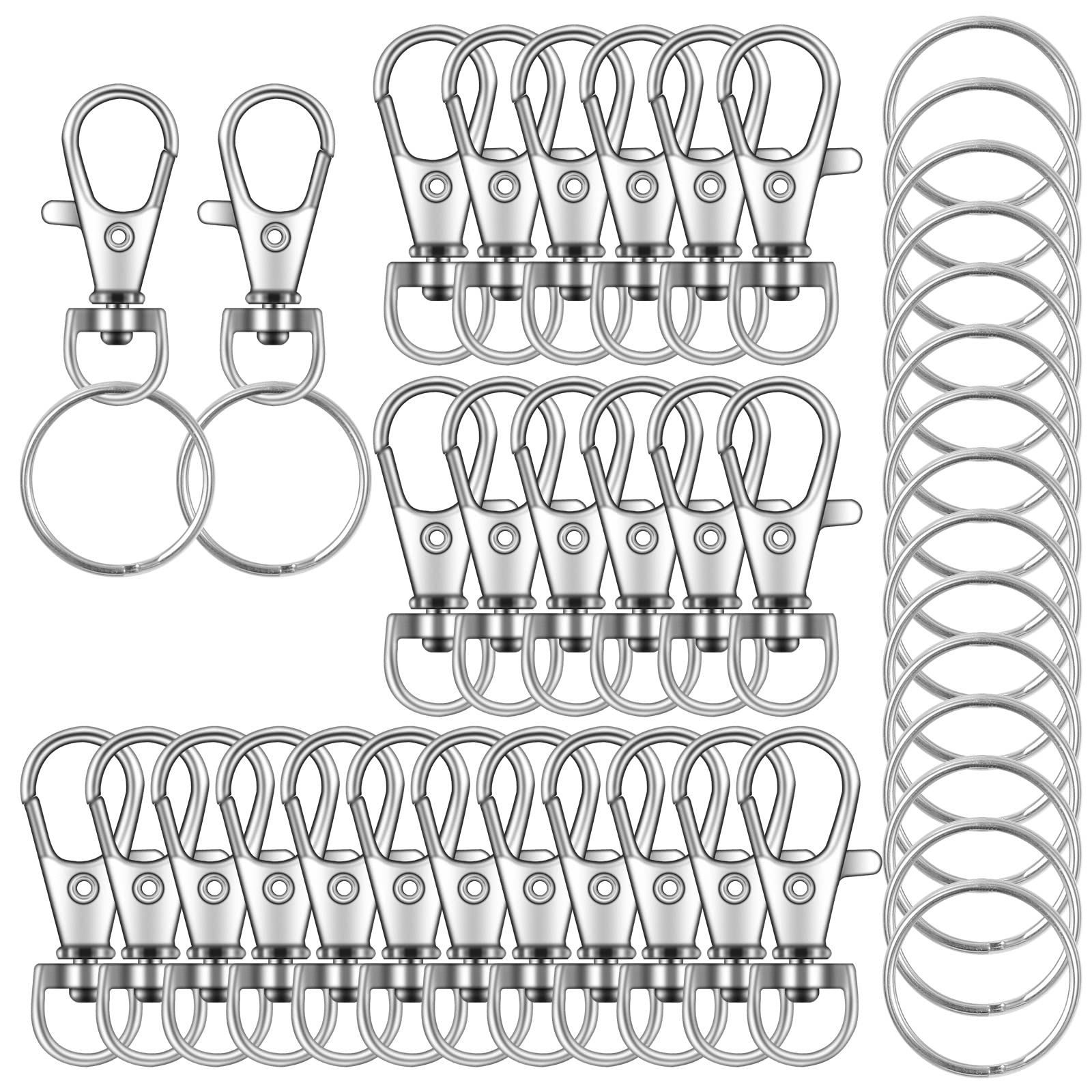 Photo 1 of 104PCS Swivel Snap Hooks with Key Rings, Metal Lobster Claw Clasp, Keychain Rings for Crafts(Silver, 1.37inch(36mm)