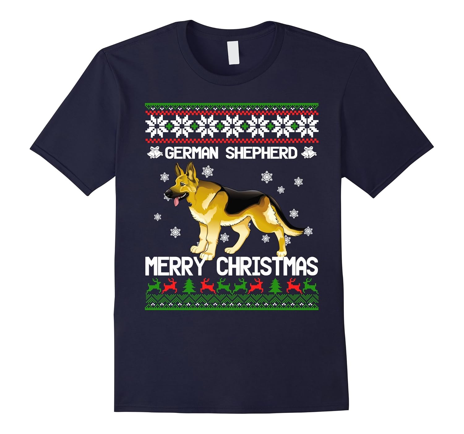 German Shepherd Ugly Christmas Sweater Vintage T-Shirt-ANZ